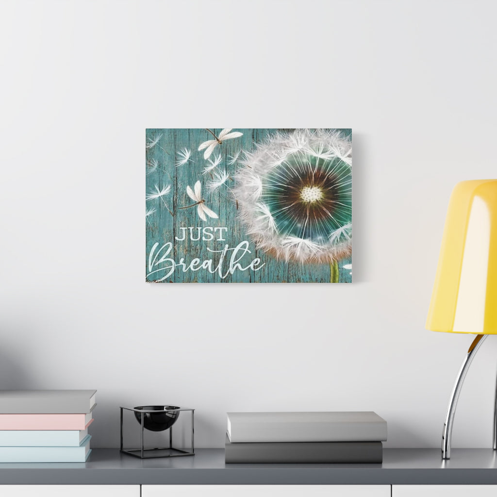 Canvas Wall Art — "Just Breathe" Dandelion Rustic Teal