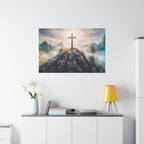 Cross on Mountain Matte Canvas Wall Art — Christian Inspirational Landscape