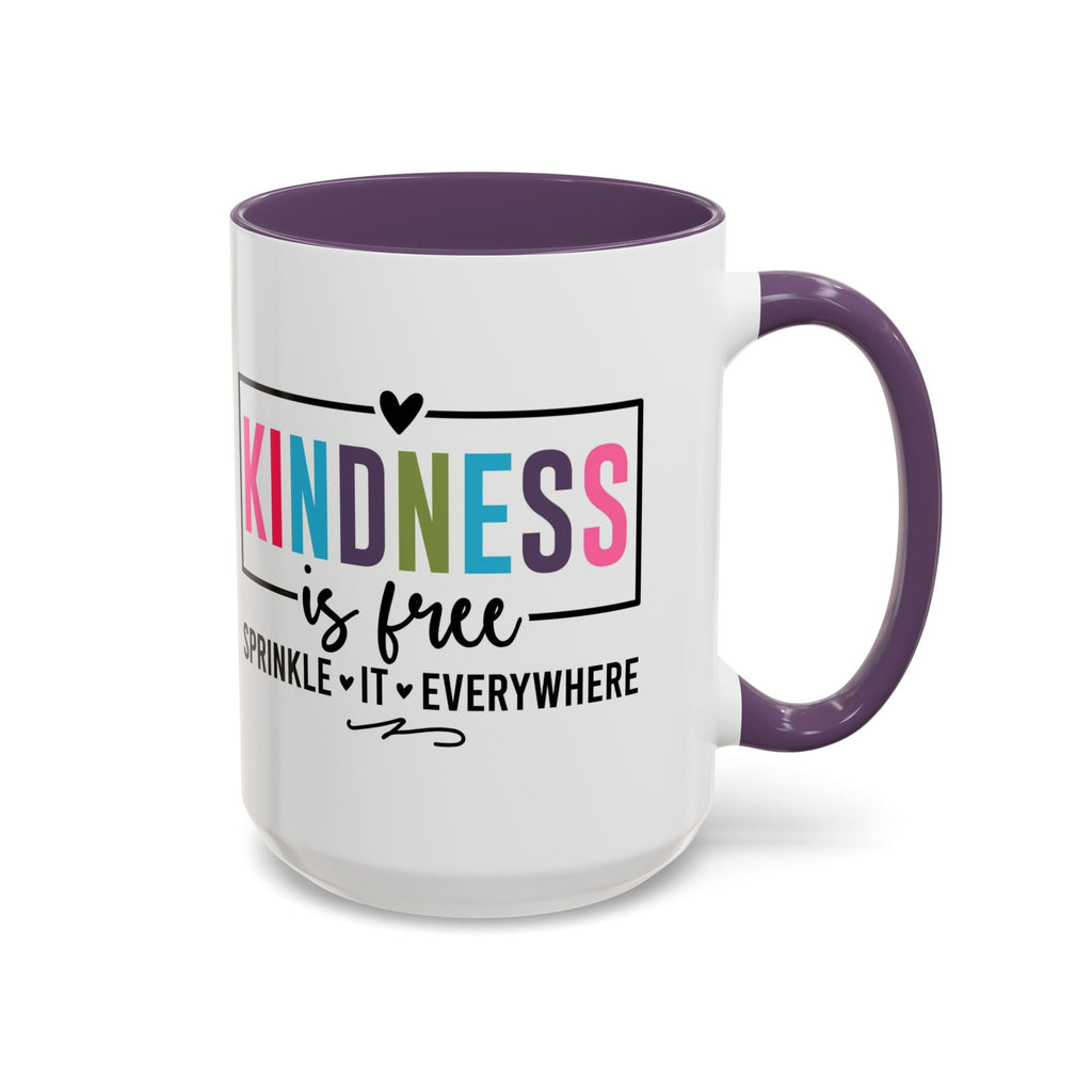Kindness Is Free Accent Coffee Mug — Inspirational Pink Interior 11/15oz