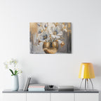 Floral Gold Vase Canvas Print — Elegant White & Blue Flower Wall Art