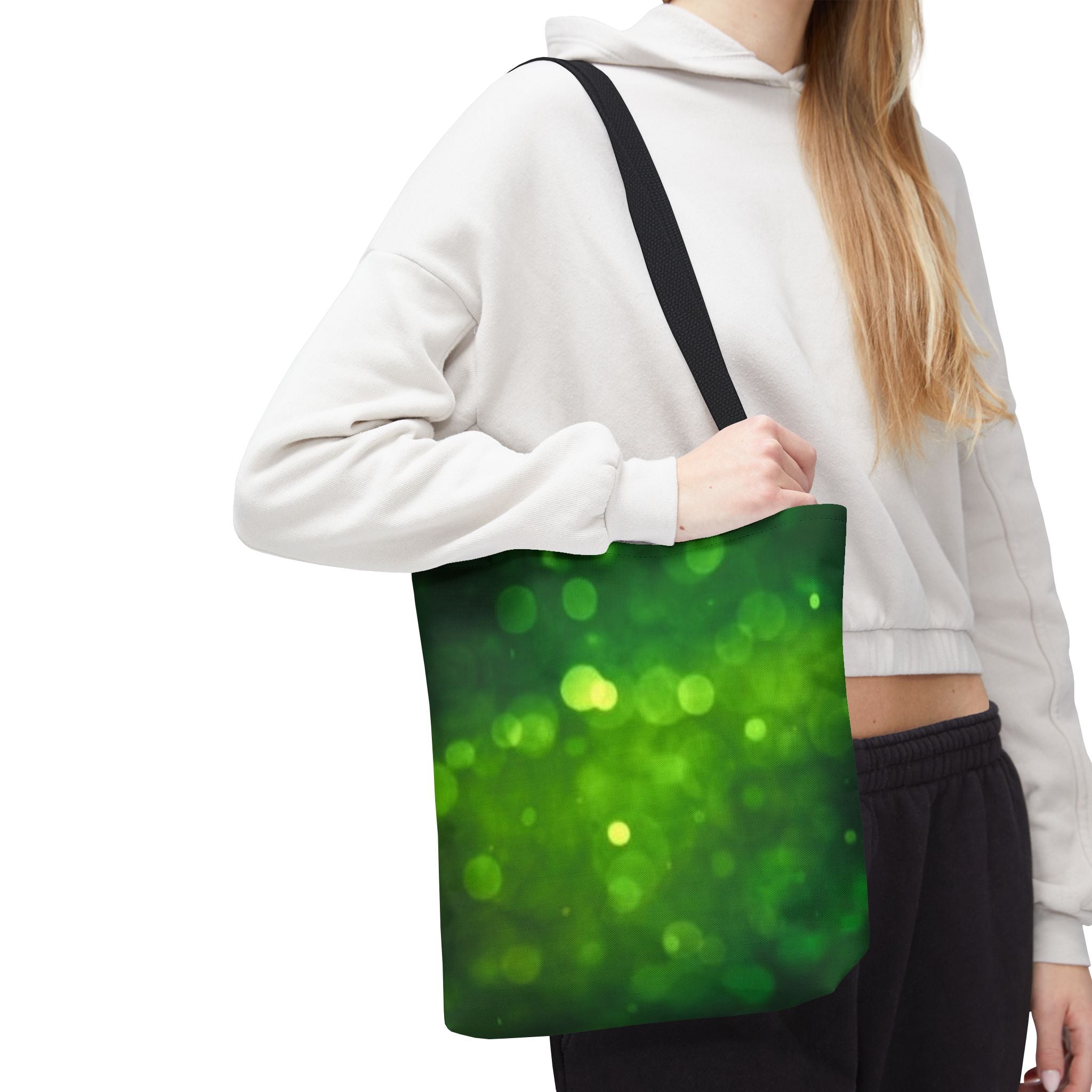 Green Bokeh Tote Bag — Sparkling Nature-Inspired All-Over Print Tote