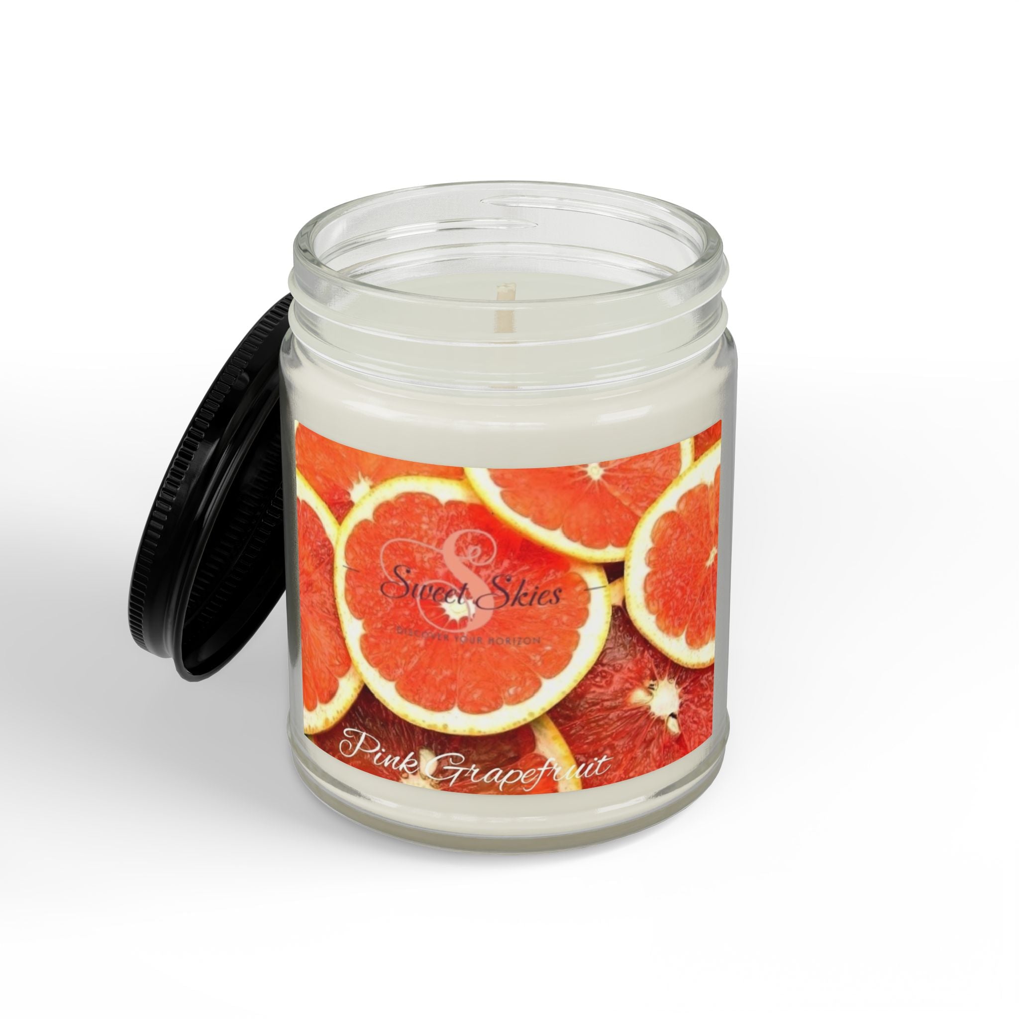 Pink Grapefruit Soy Candle Jar (9oz) — Scented Soy Candle with Black Lid
