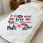 Velveteen Plush Blanket — XOXO Love Kiss Pattern, Romantic Valentine’s Throw