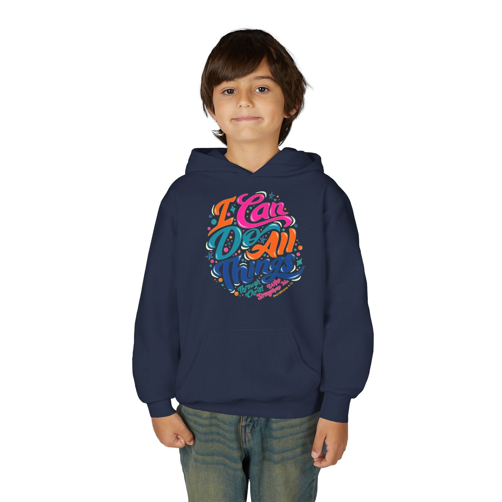 Youth Hoodie — "I Can Do All Things" Inspirational Christian Sweatshirt