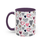 Heart Pattern Accent Coffee Mug — Pink & Navy Love Design (11/15 oz)