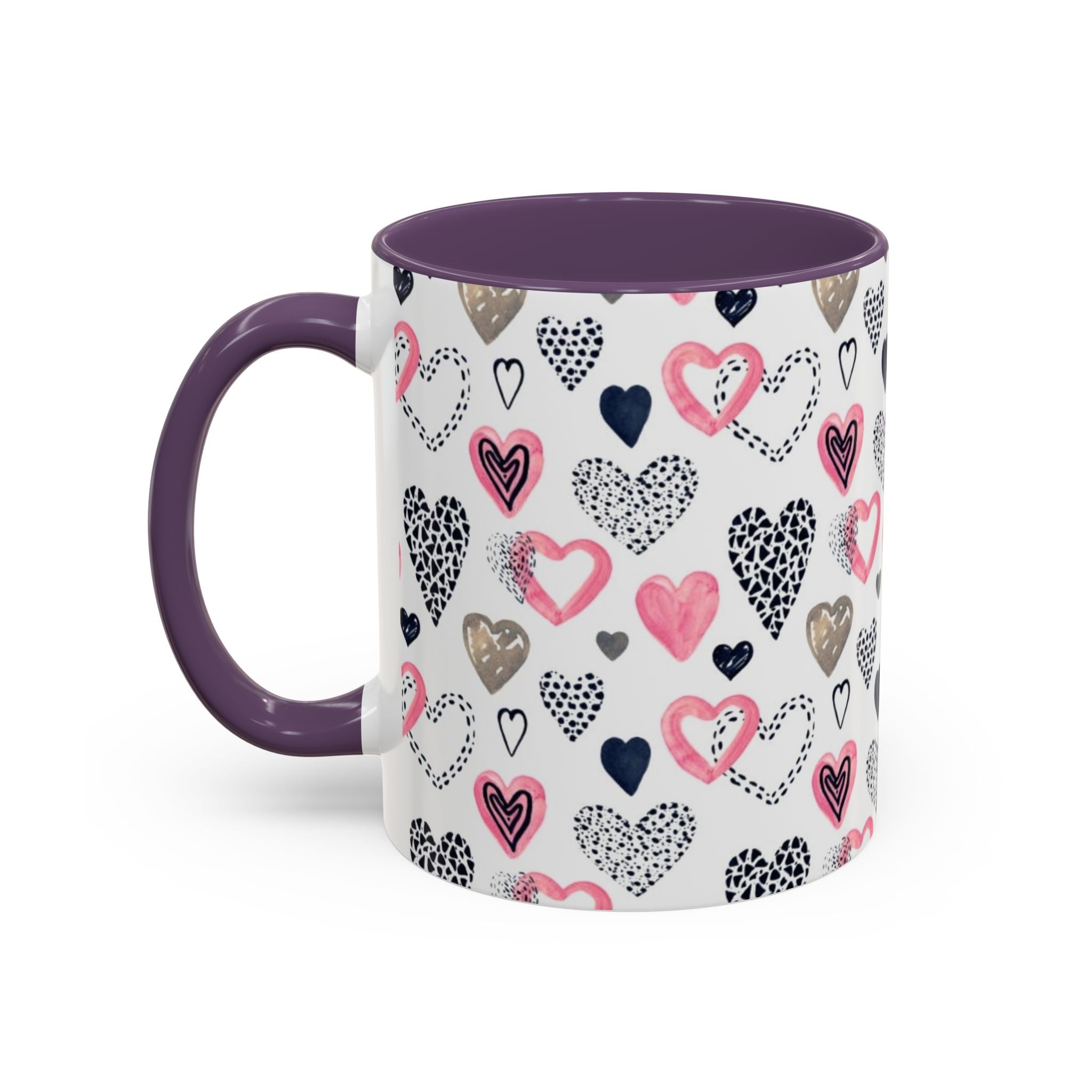 Heart Pattern Accent Coffee Mug — Pink & Navy Love Design (11/15 oz)