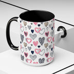 Heart Pattern Accent Coffee Mug — Pink & Navy Love Design (11/15 oz)
