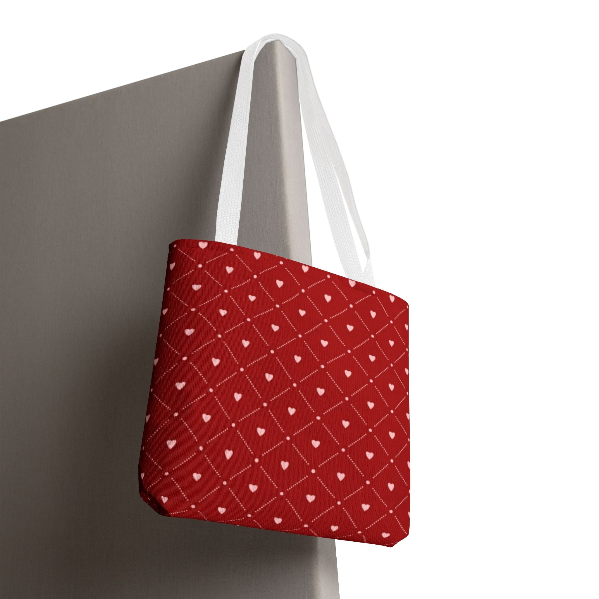 Valentine Red Diamond Heart Tote Bag — All-Over Print Canvas Shopper