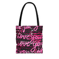 Love You Script Pattern Tote Bag – Pink Graffiti All-Over Print