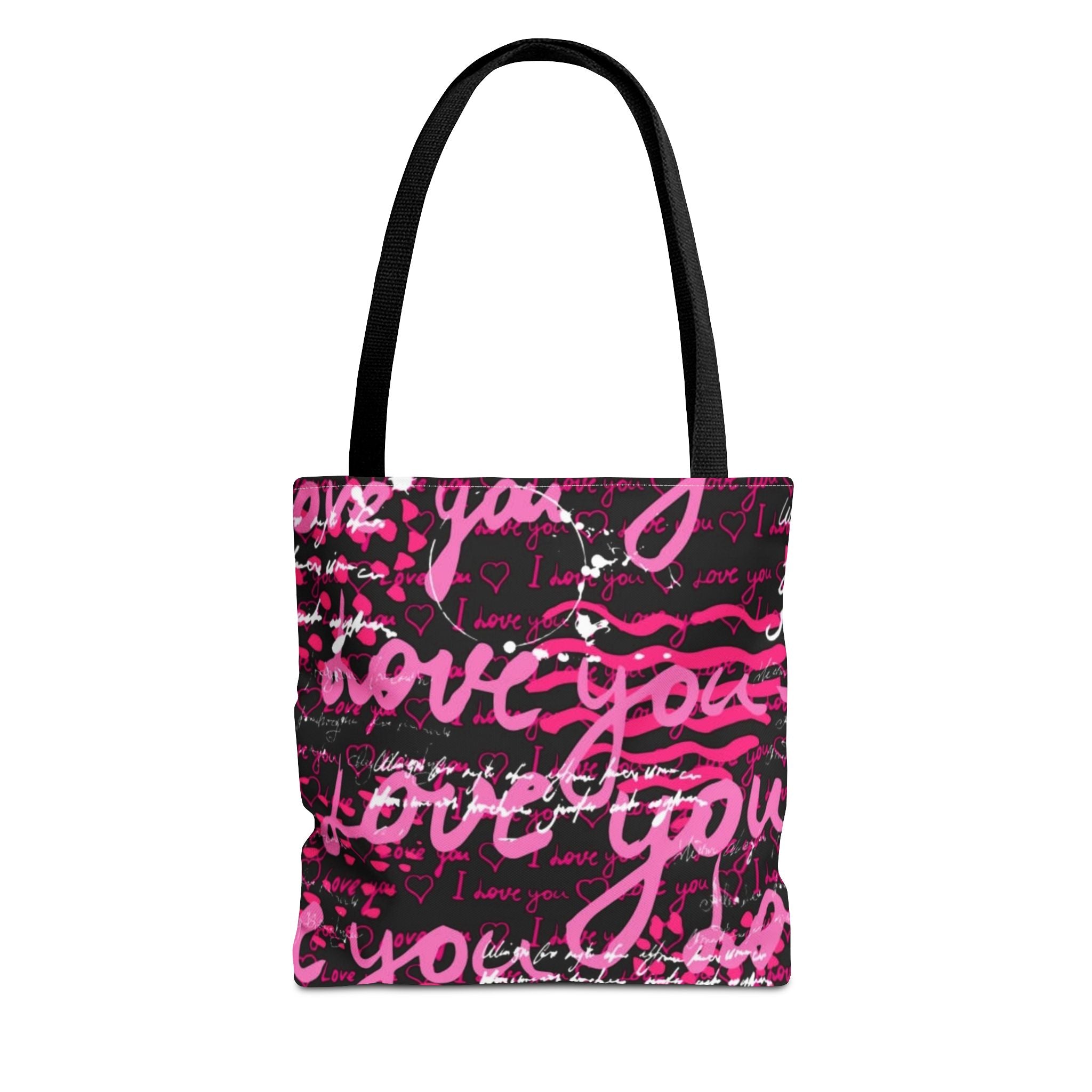 Love You Script Pattern Tote Bag – Pink Graffiti All-Over Print