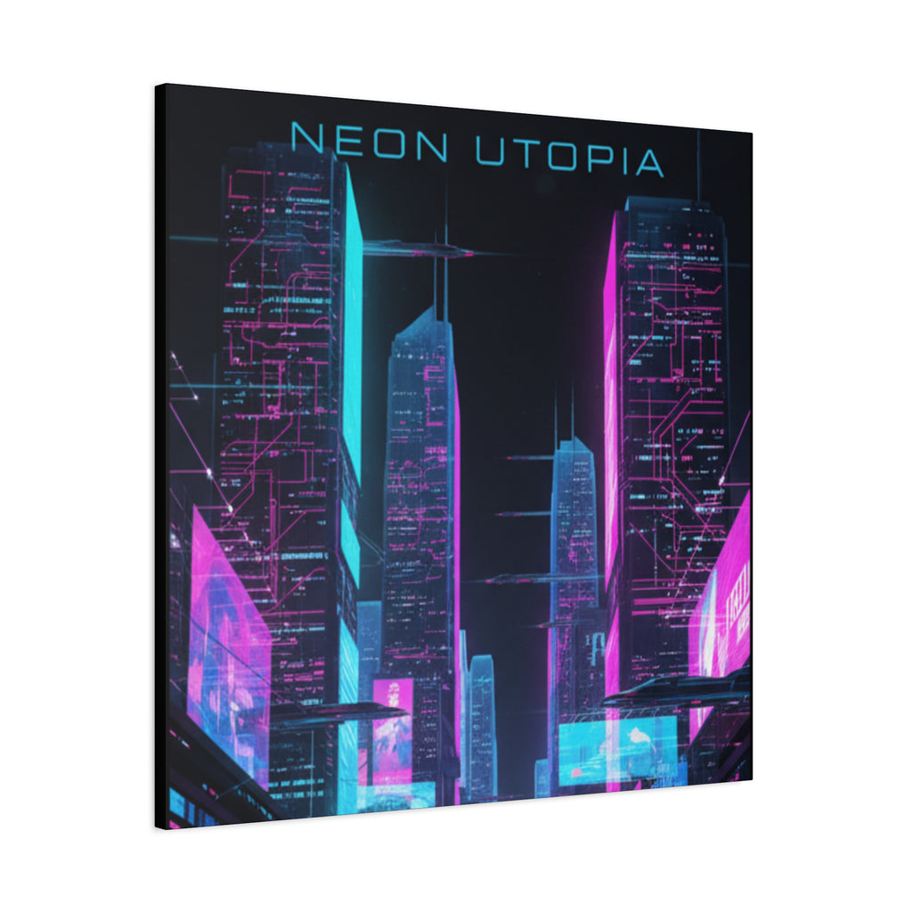 Neon Utopia Cyberpunk Cityscape, Matte Canvas