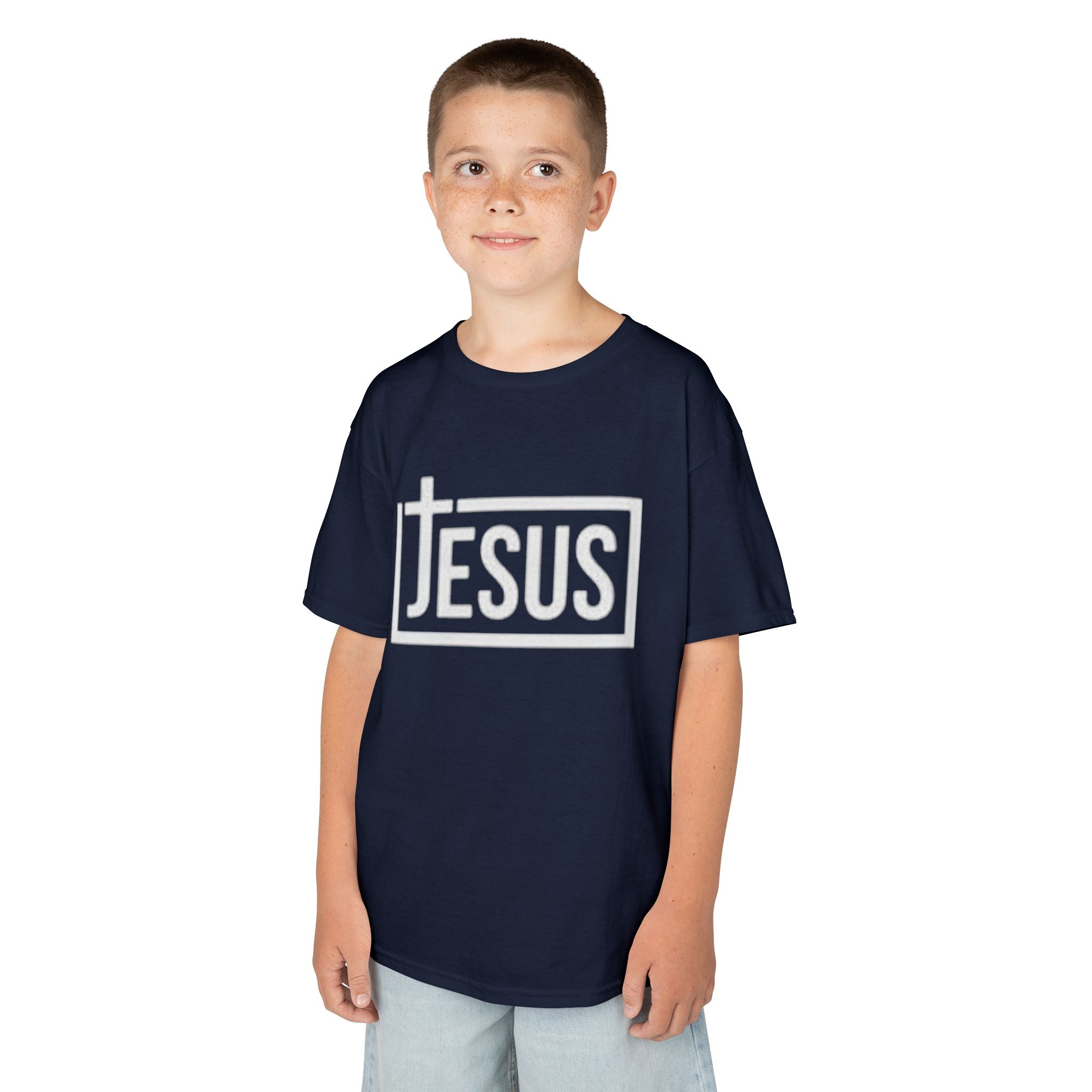 Kids Jesus T‑Shirt — Bold Cross Logo Christian Tee for Boys & Girls