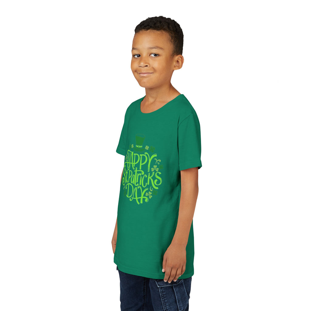 Youth Tee — Happy St. Patrick's Day Green Lettering Kids Shirt