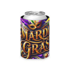 Mardi Gras Can Cooler – Festive Mask & Beads Neoprene Beer Koozie