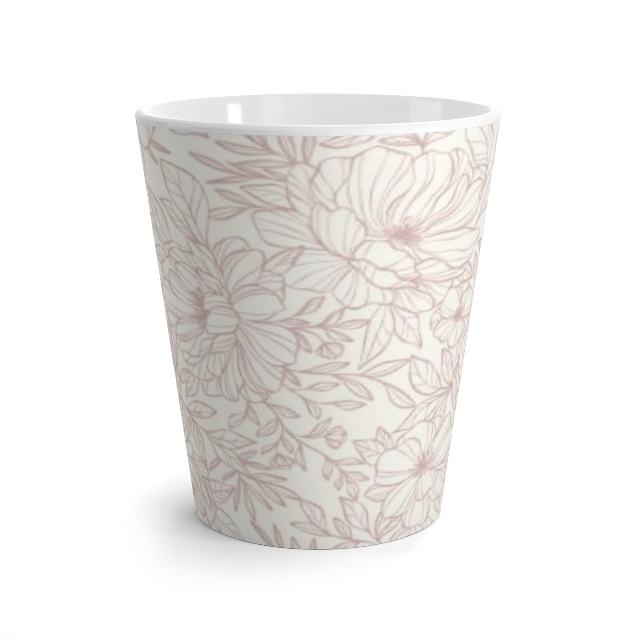 Floral Latte Mug — Soft Pink Hand-Drawn Flower Pattern Coffee Cup