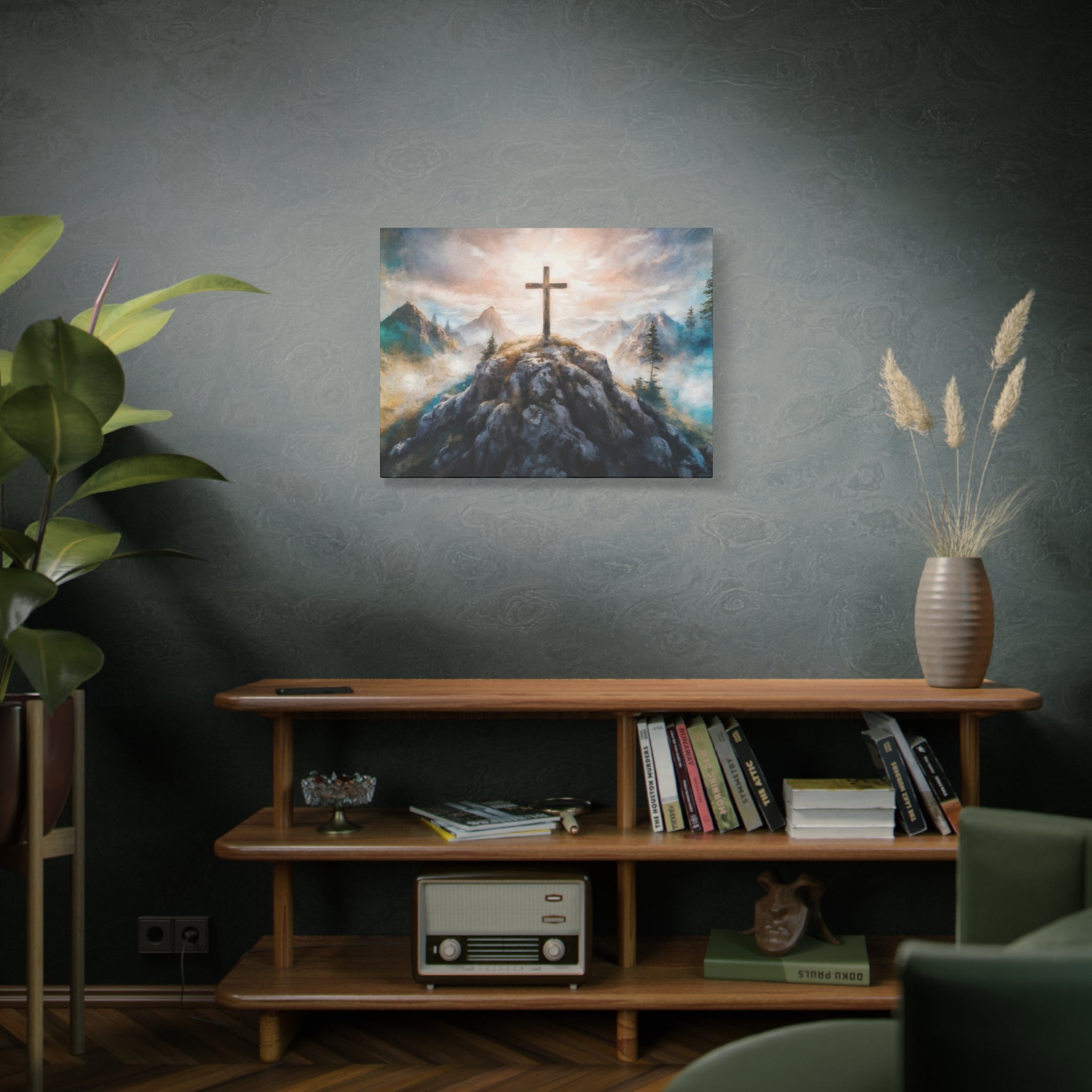 Cross on Mountain Matte Canvas Wall Art — Christian Inspirational Landscape