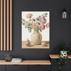 Floral Vase Canvas Wall Art — Pastel Peonies & Ranunculus Stretched Print
