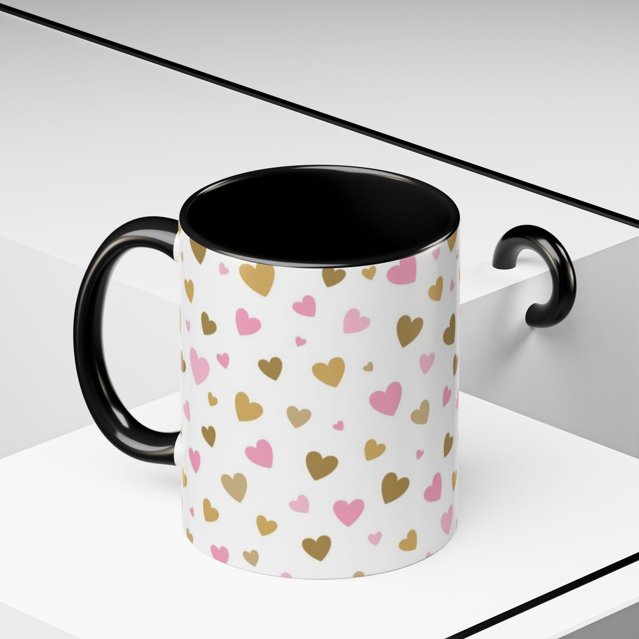 Pink & Gold Heart Accent Coffee Mug — Romantic Valentine’s Tea & Coffee Cup