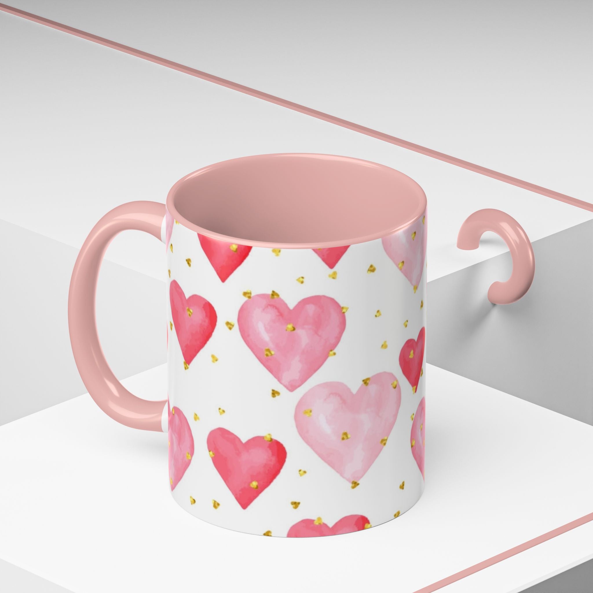 Pink Watercolor Hearts Accent Coffee Mug — Romantic Valentine’s Day Gift