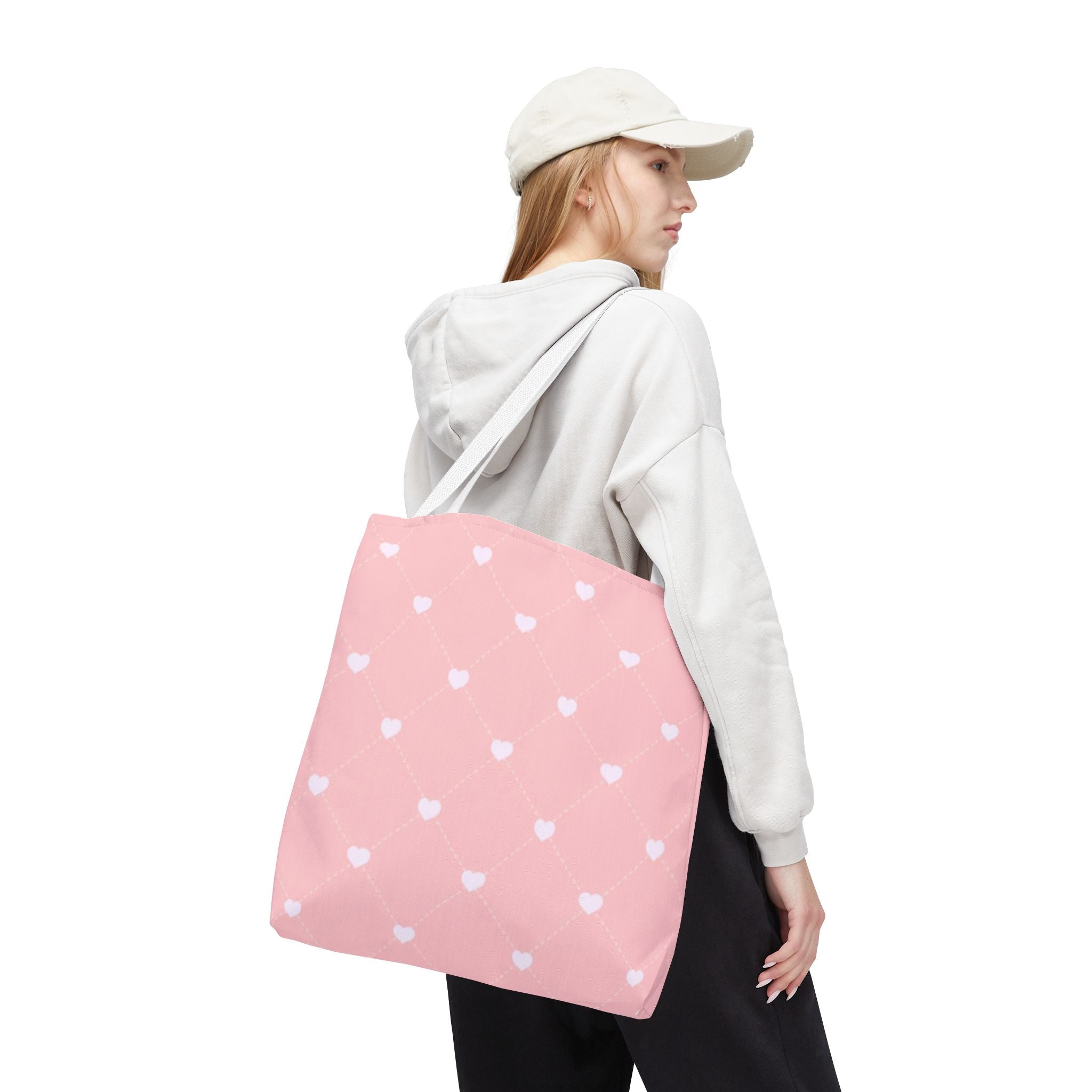 Pink Heart Pattern Tote Bag — Cute Pink AOP Shopper for Everyday Use