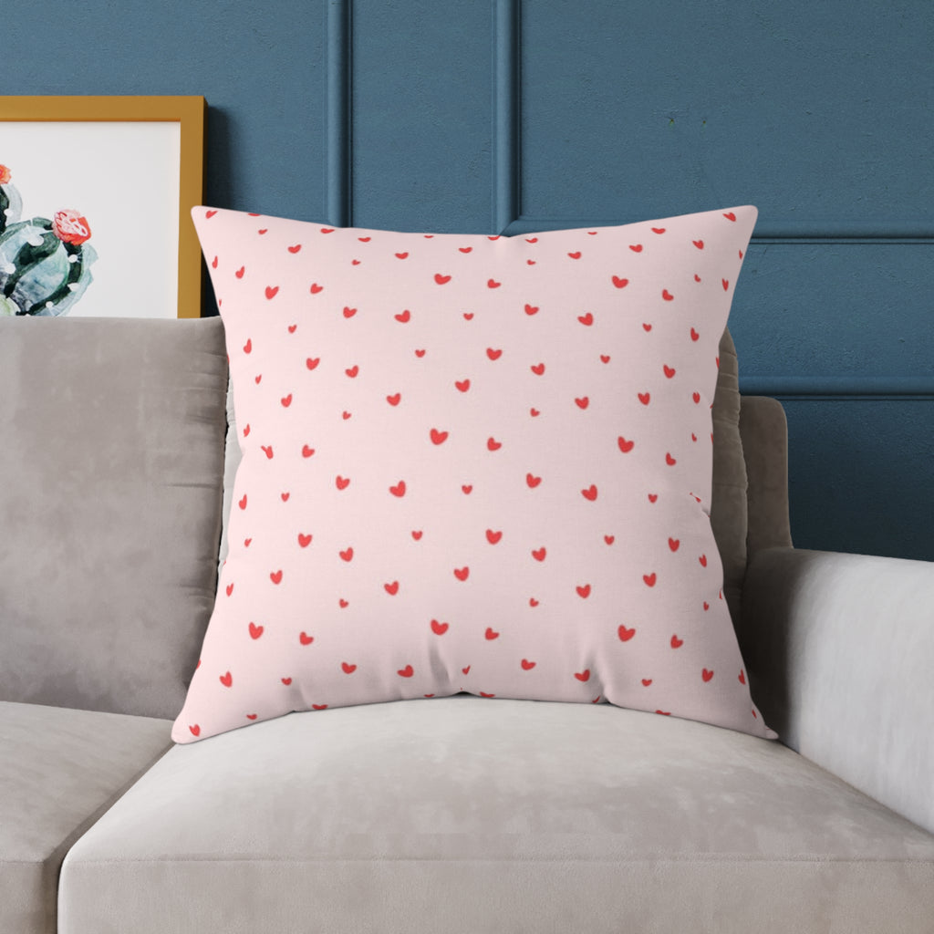 Heart Confetti Square Pillow — Pink Decorative Throw Pillow for Valentine’s Day & Romantic Home Decor