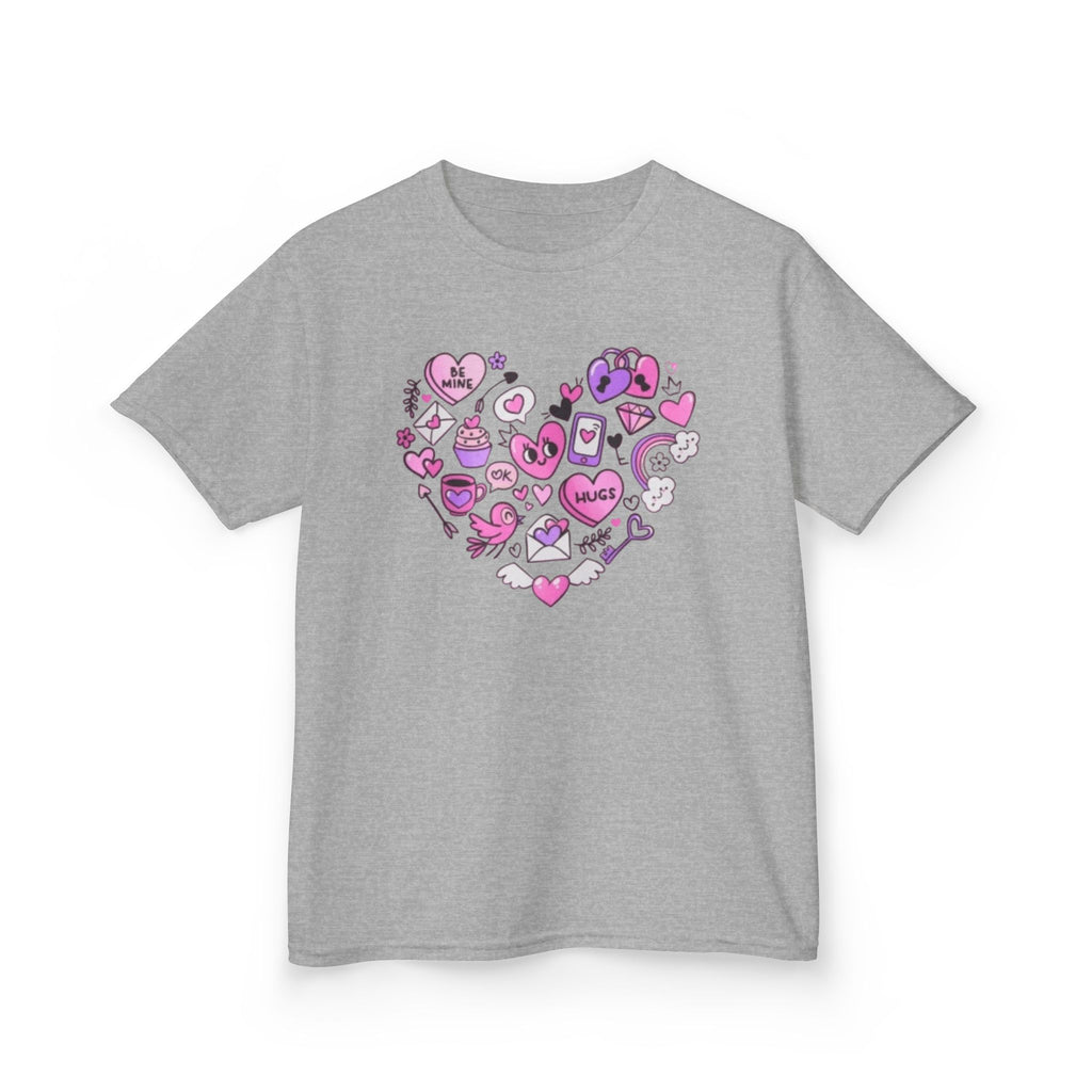 Kids Heart Doodle Tee — Cute Pink Valentine Heart Graphic Shirt