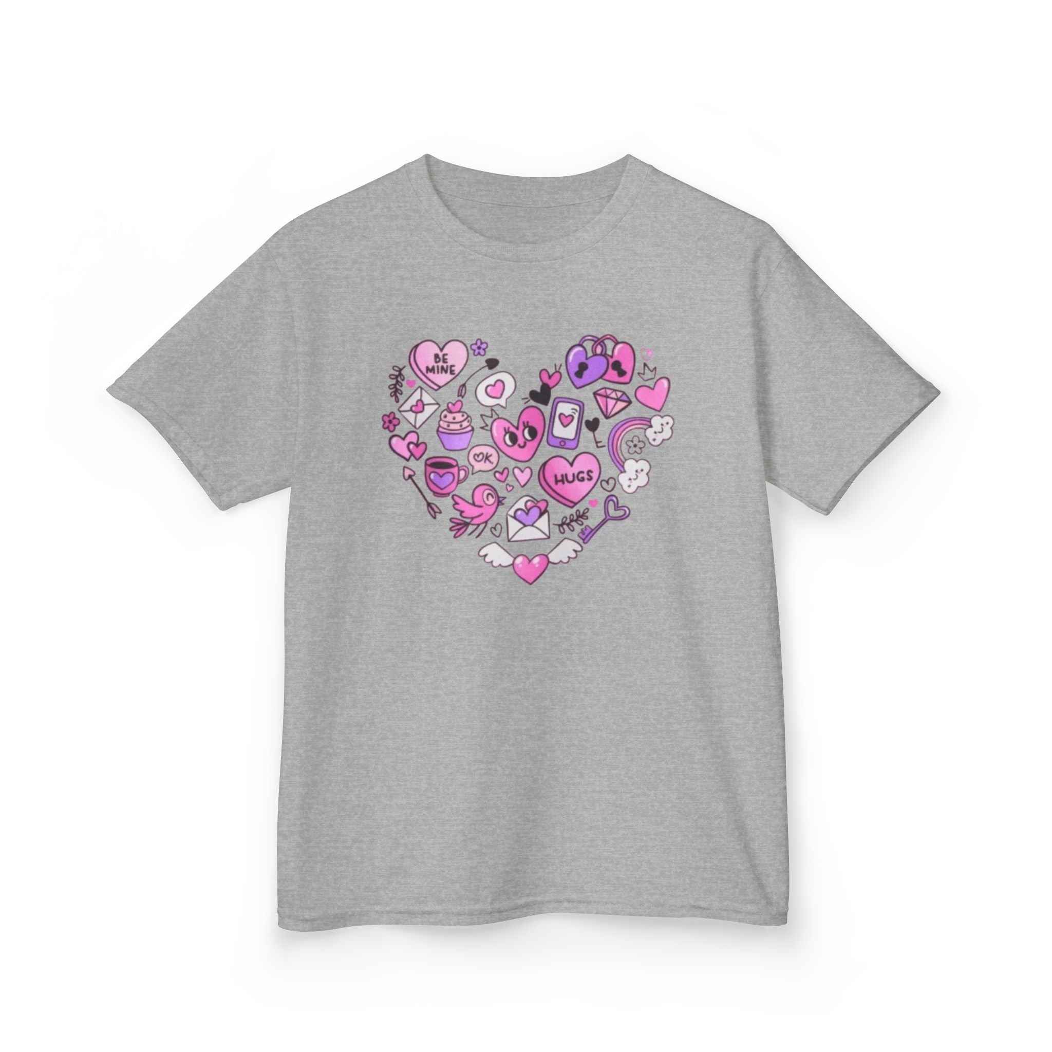 Kids Heart Doodle Tee — Cute Pink Valentine Heart Graphic Shirt
