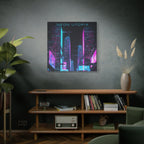 Neon Utopia Cyberpunk Cityscape, Matte Canvas