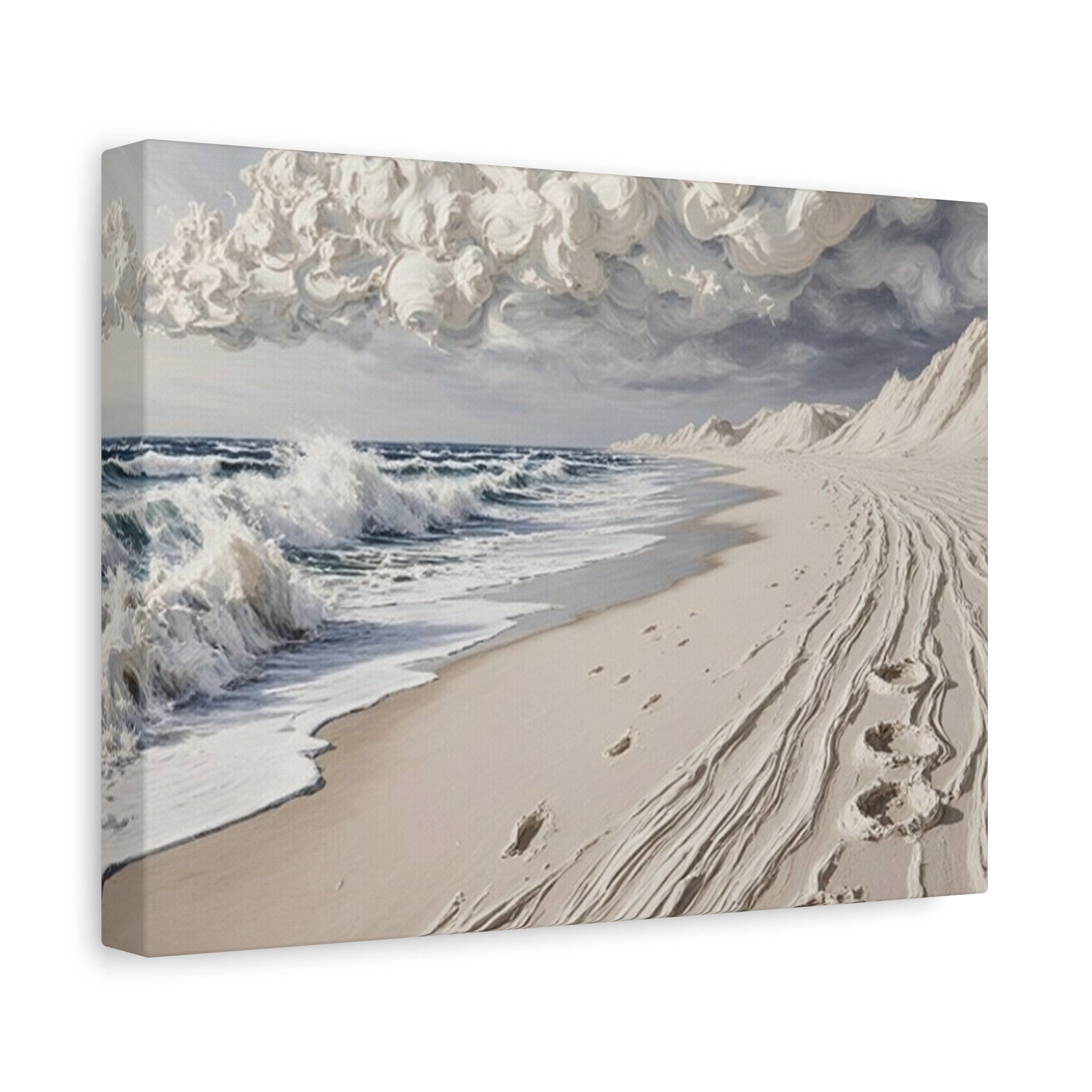 Coastal Serenity Matte Canvas Wall Art — Ocean Waves & Sandy Footprints