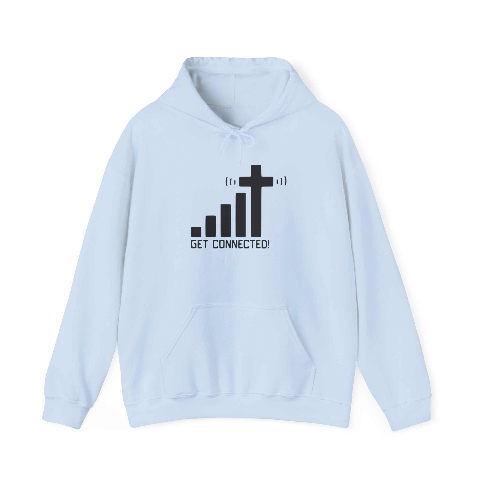 Christian Faith Hoodie — "Get Connected" Signal Bars Cross Design