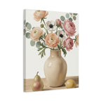 Floral Vase Canvas Wall Art — Pastel Peonies & Ranunculus Stretched Print