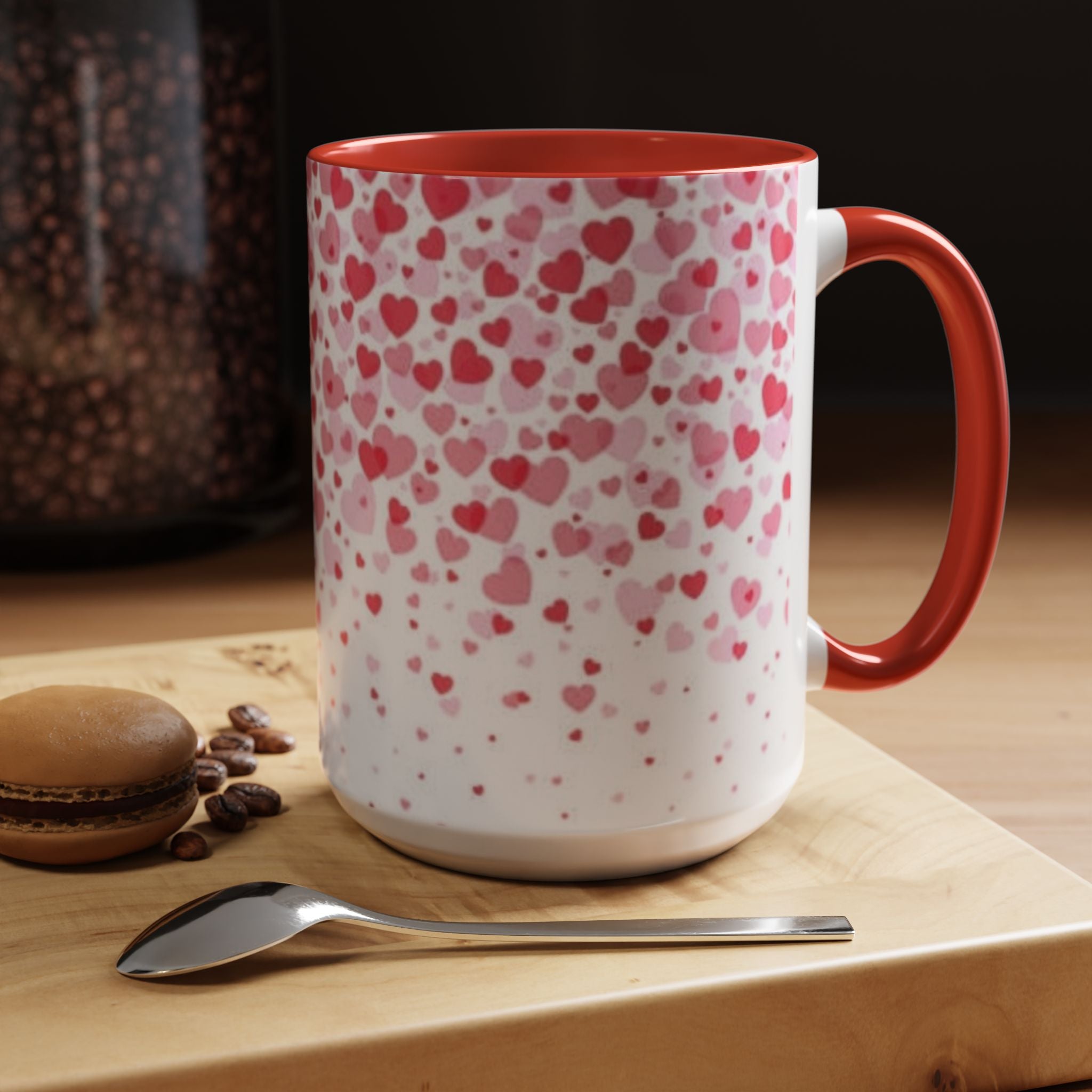 Heart Confetti Accent Coffee Mug — Pink Valentine’s Day Gift (11/15oz)