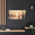 Canvas Wall Art - Misty Pine Forest Sunrise Matte Stretched Canvas