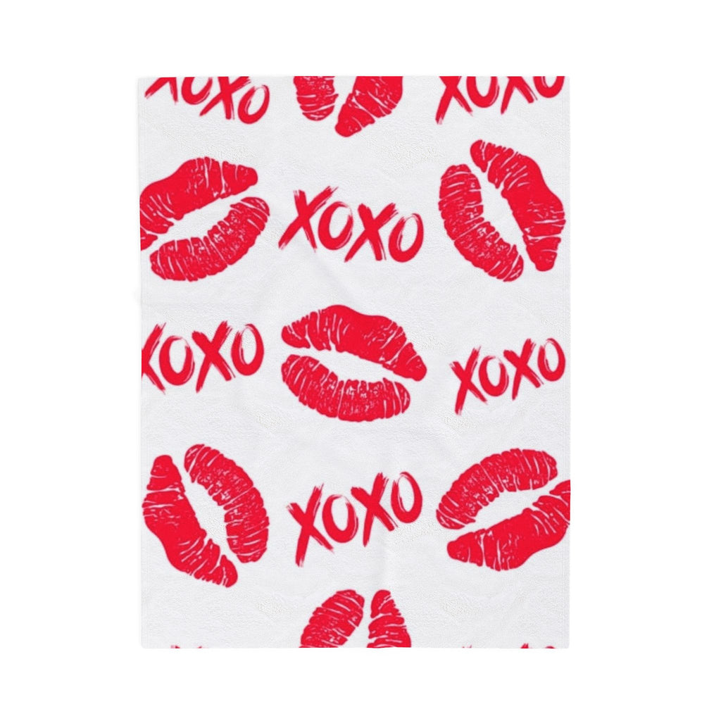 Velveteen Plush Blanket — Red Kiss Prints with XOXO Pattern (Valentine’s Cozy Throw)