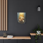Golden Floral Canvas Print – Abstract White Flowers on Matte Stretched Canvas
