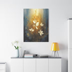 Golden Floral Canvas Print – Abstract White Flowers on Matte Stretched Canvas
