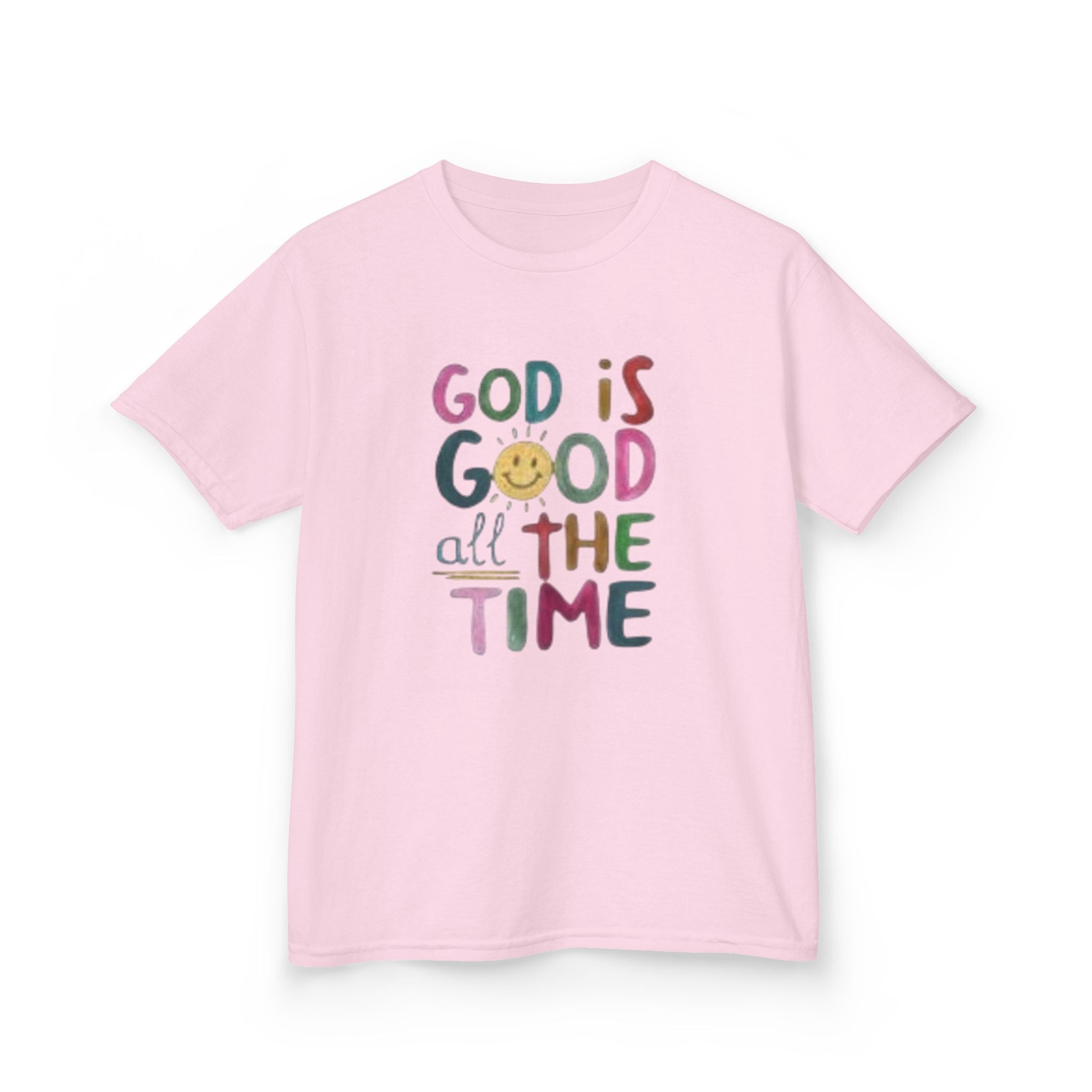 Kids Tee — "God Is Good All The Time" Colorful Faith Graphic