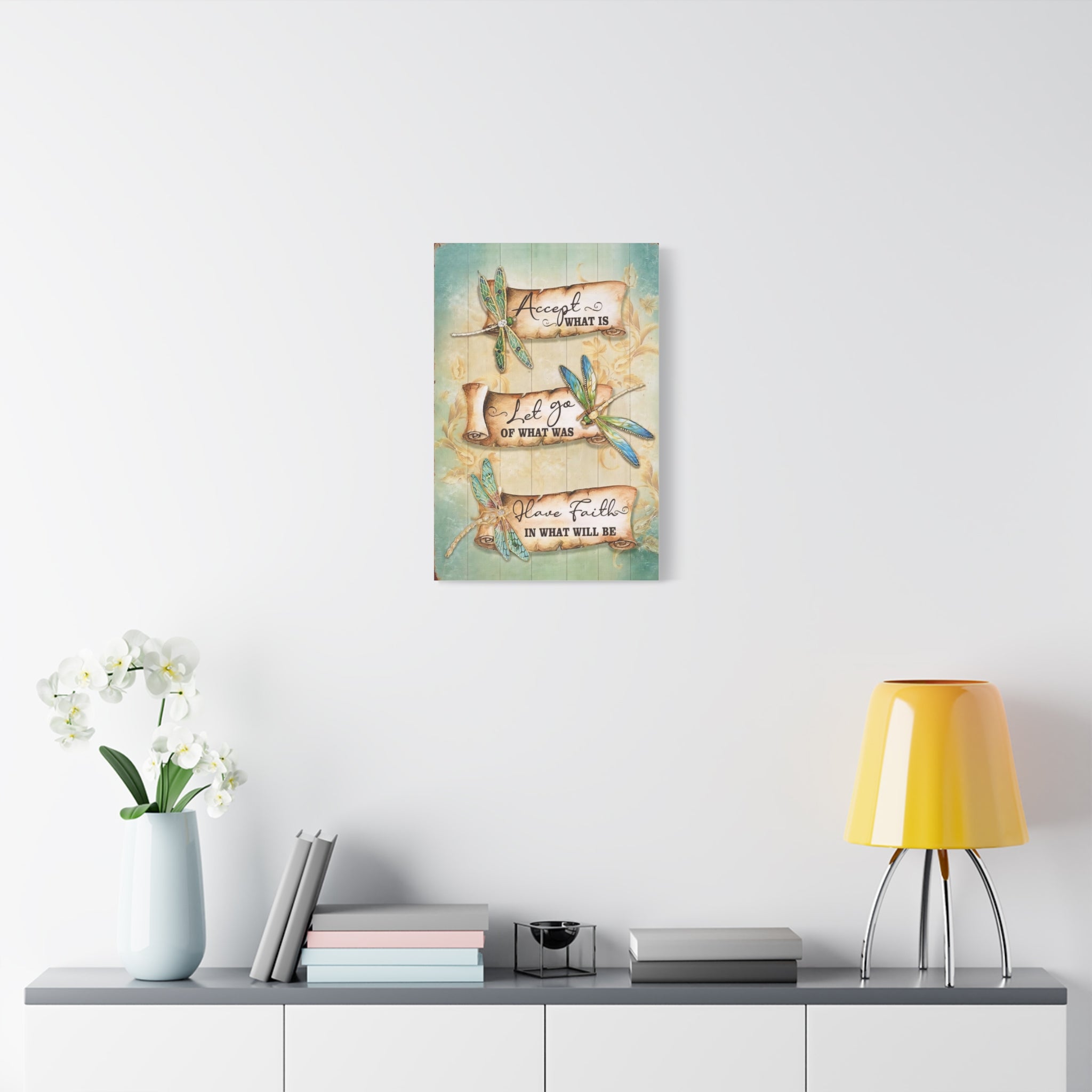 Inspirational Dragonfly Canvas Wall Art - "Accept What Is, Let Go, Have Faith"