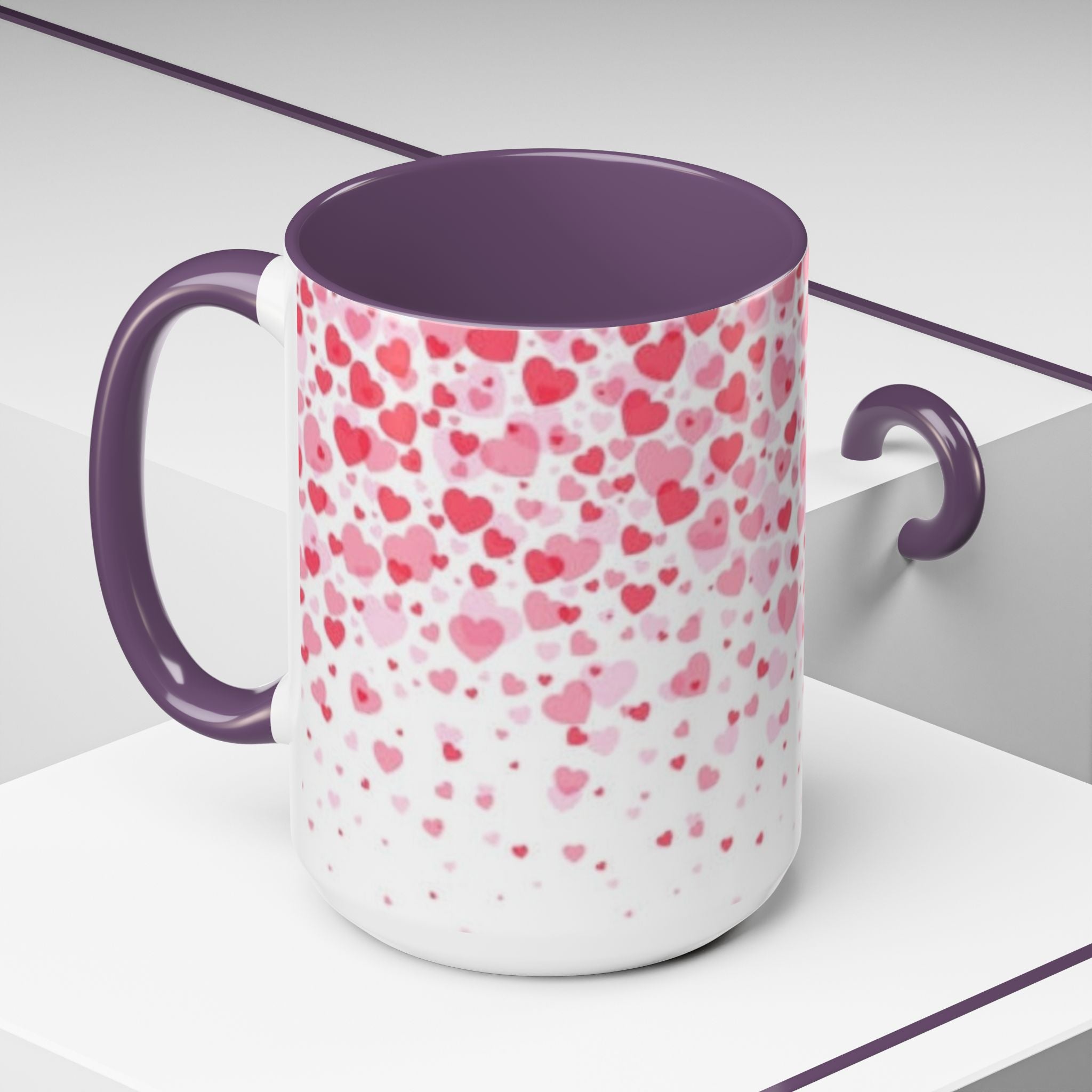 Heart Confetti Accent Coffee Mug — Pink Valentine’s Day Gift (11/15oz)