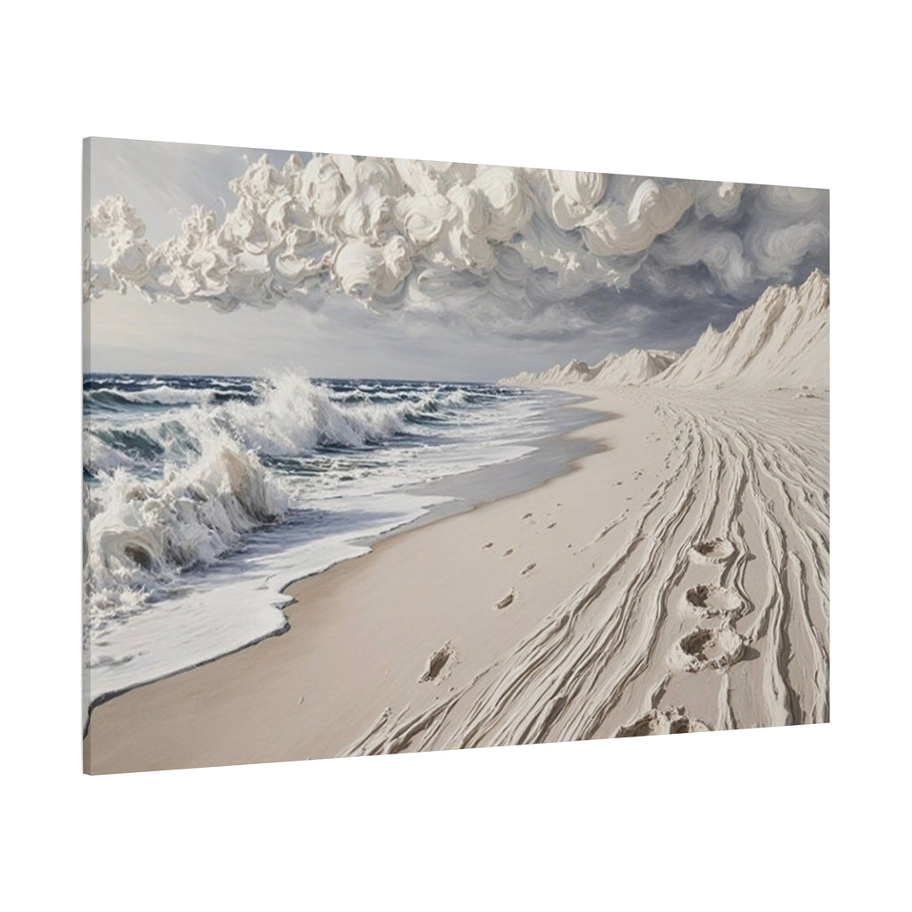 Coastal Serenity Matte Canvas Wall Art — Ocean Waves & Sandy Footprints