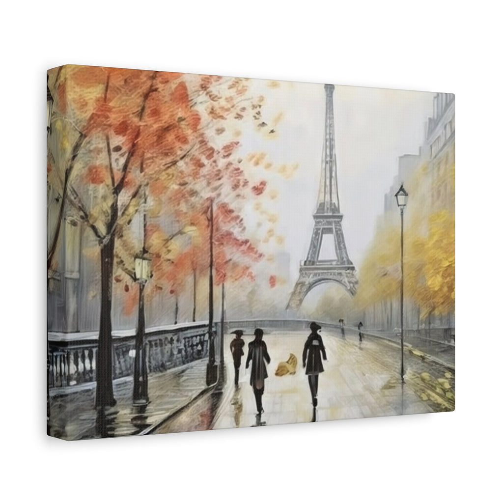 Paris Eiffel Tower Autumn Street Matte Canvas Wall Art, Stretched 1.25"
