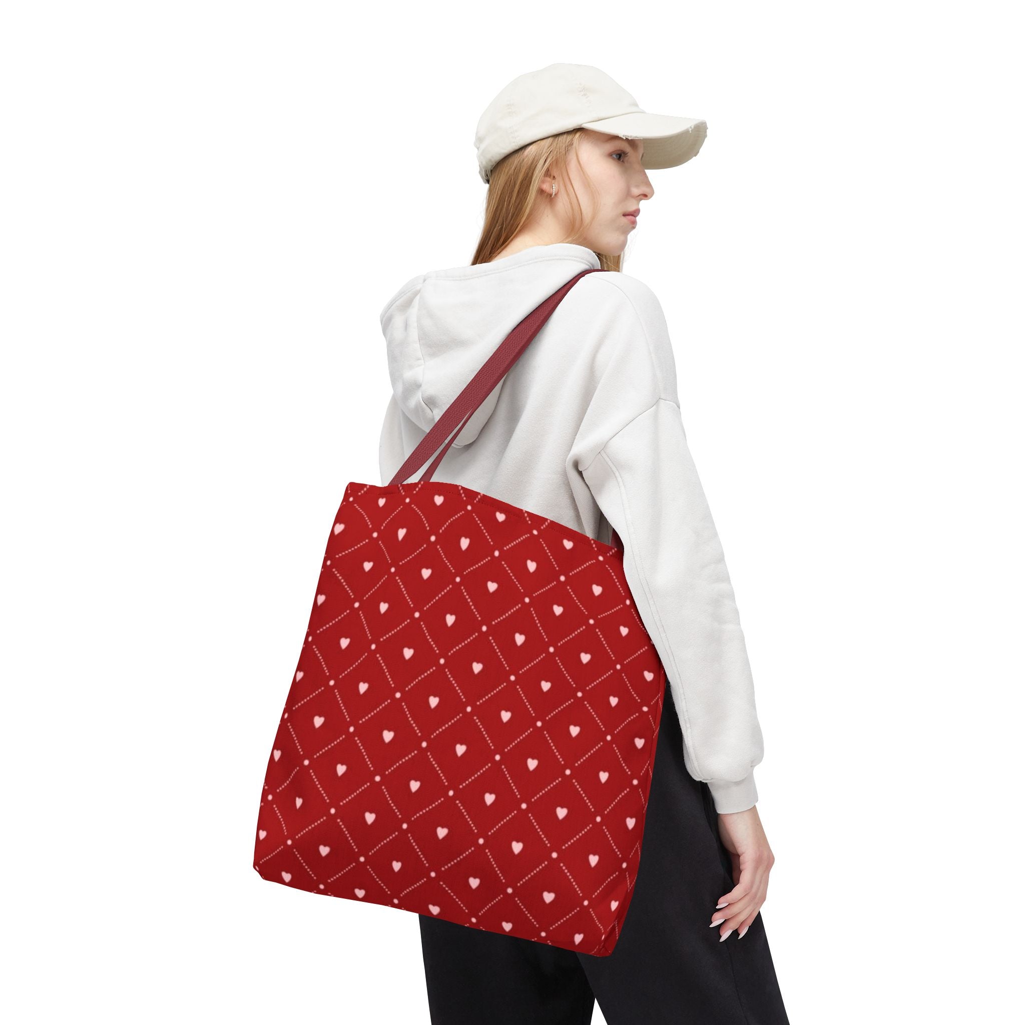 Valentine Red Diamond Heart Tote Bag — All-Over Print Canvas Shopper