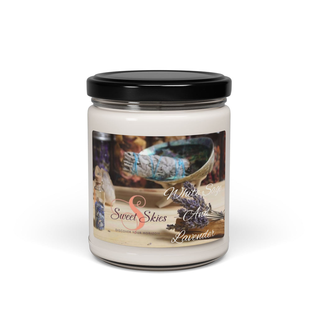 Lavender & White Sage 9oz Scented Soy Candle — Relaxing Aromatherapy Jar