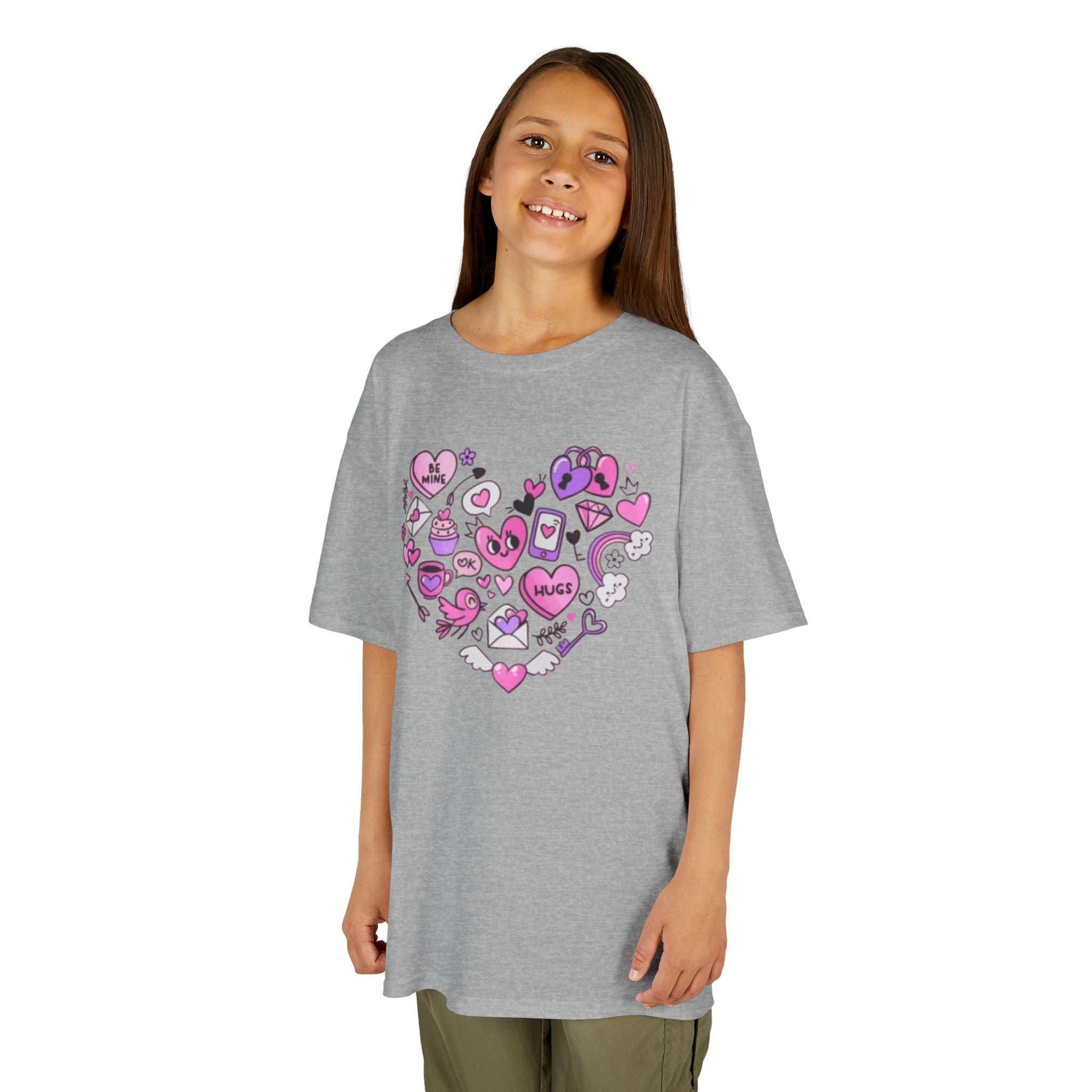 Kids Heart Doodle Tee — Cute Pink Valentine Heart Graphic Shirt