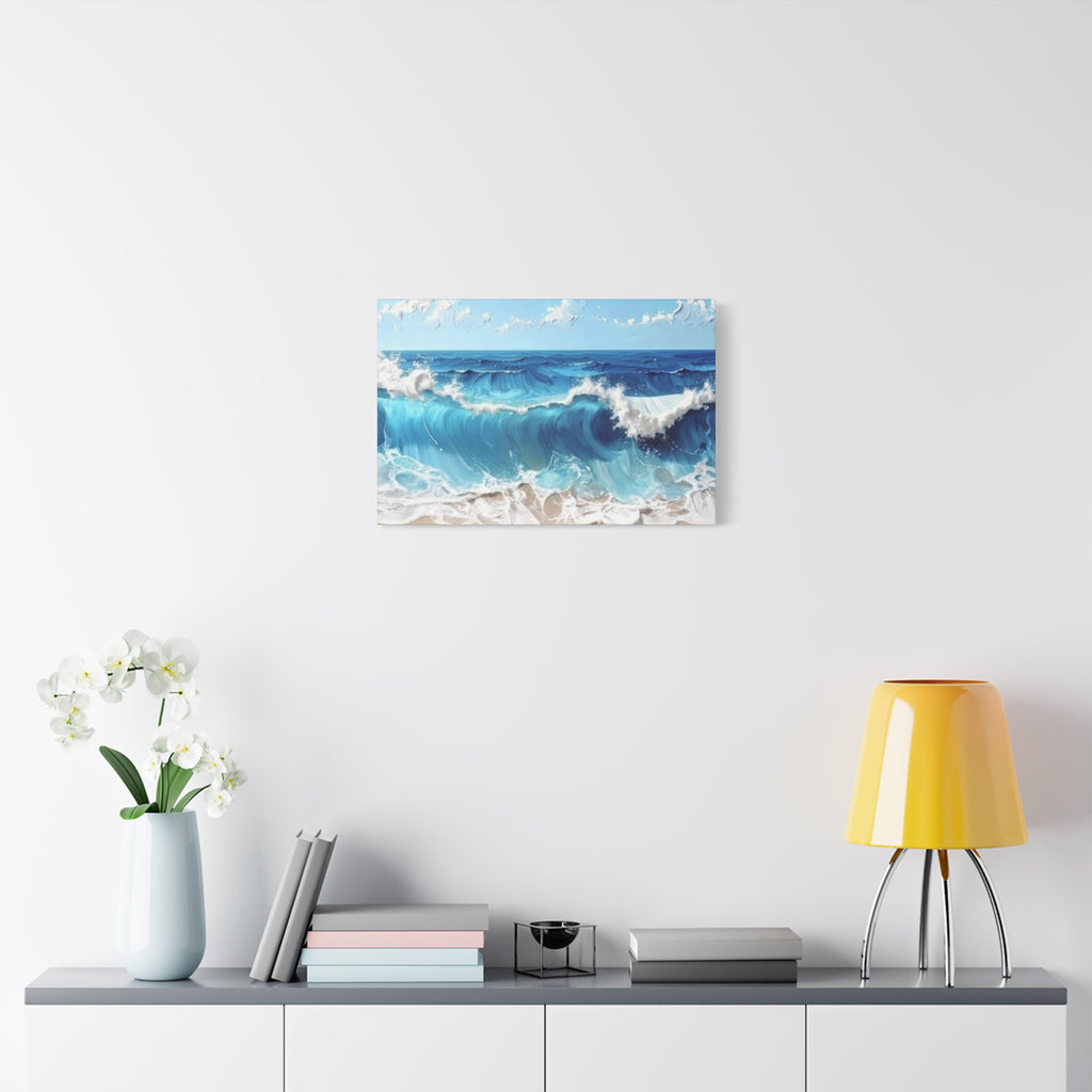 Ocean Waves Matte Canvas Wall Art — Blue Seascape Stretched Canvas
