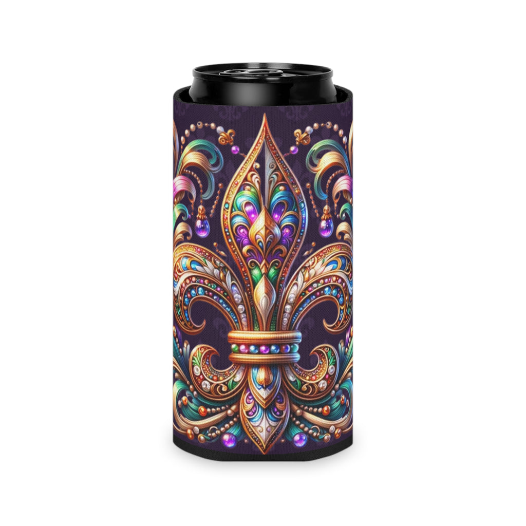 Fleur-de-Lis Can Cooler – Jewel-Tone Mardi Gras Beverage Koozie