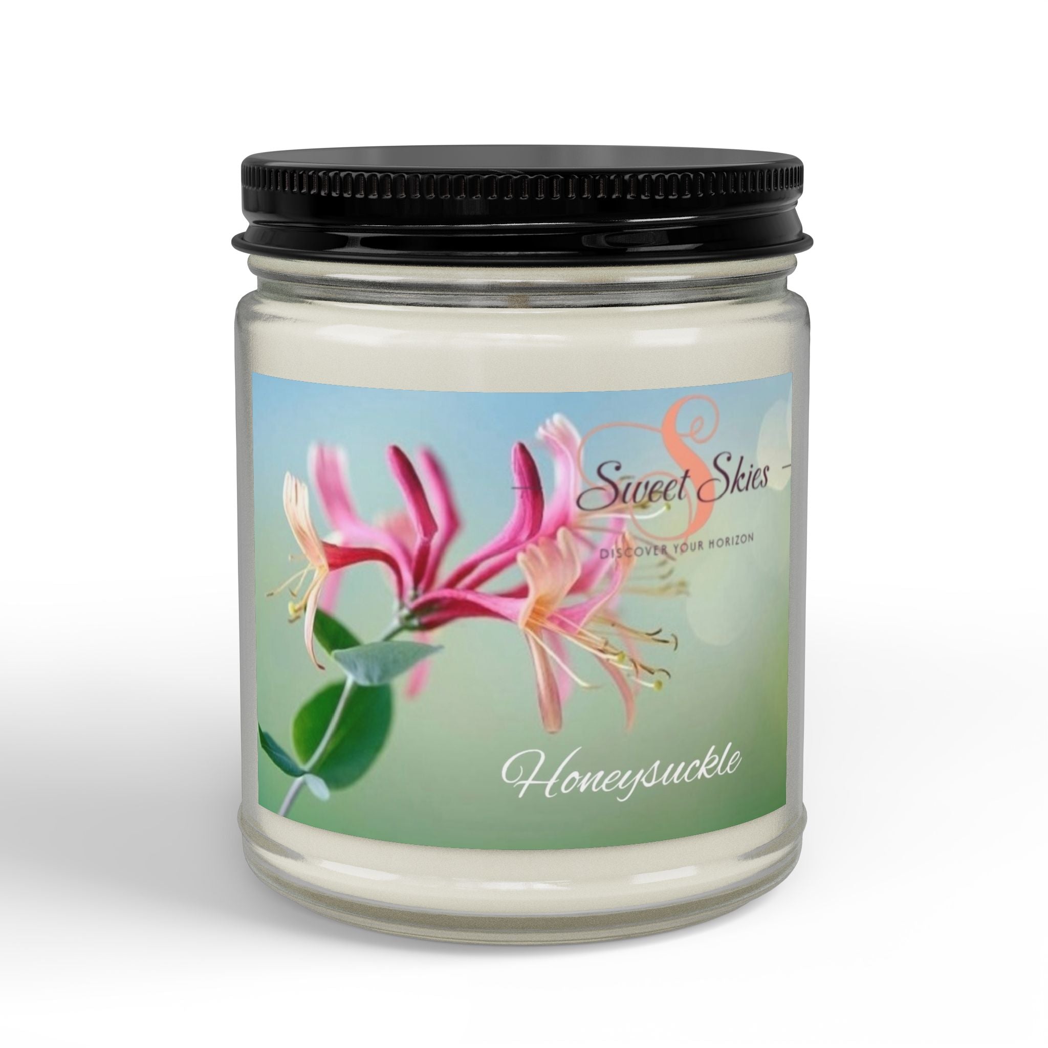 Honeysuckle Soy Candle Jar — 9oz Scented Candle with Black Lid