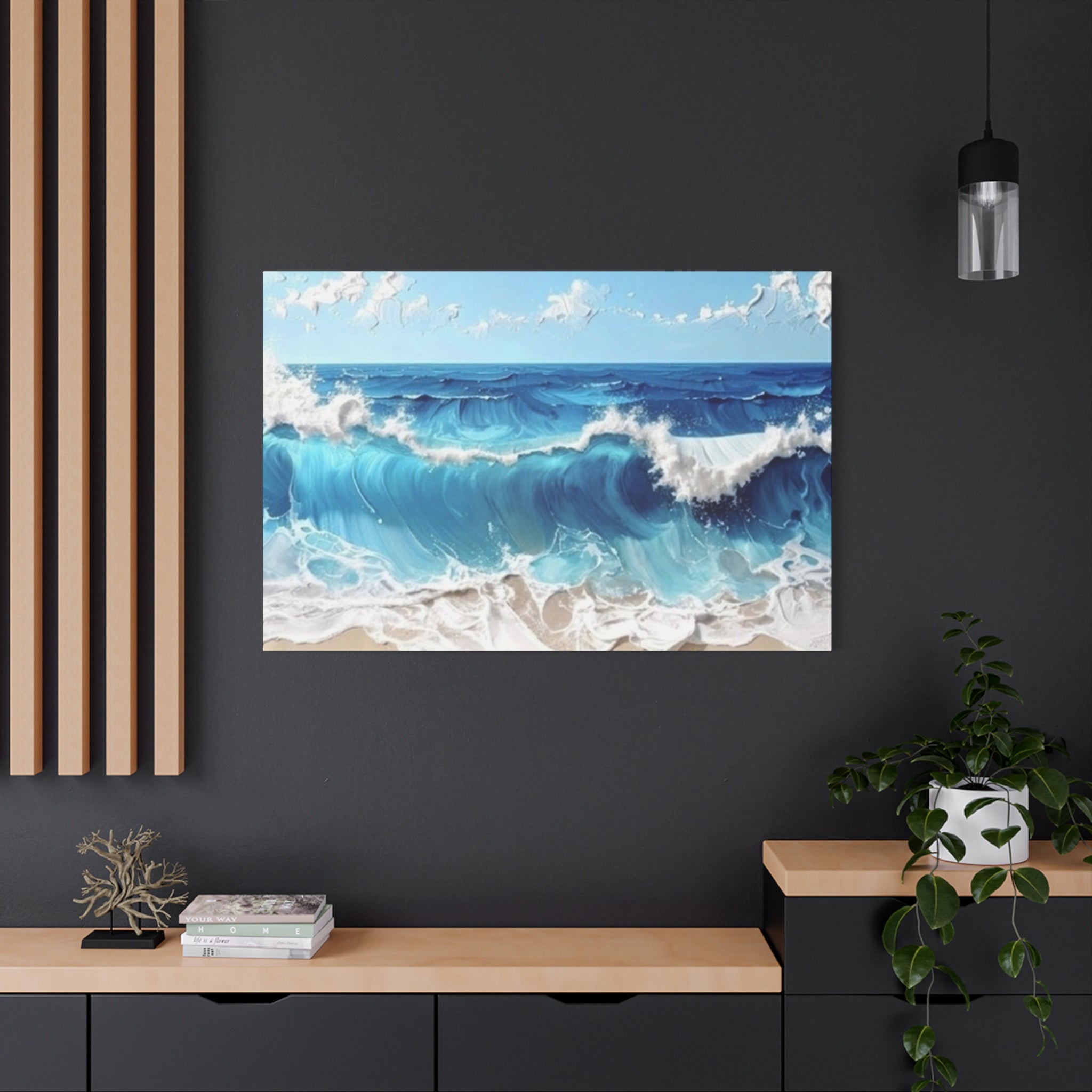 Ocean Waves Matte Canvas Wall Art — Blue Seascape Stretched Canvas