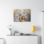 Floral Gold Vase Canvas Print — Elegant White & Blue Flower Wall Art