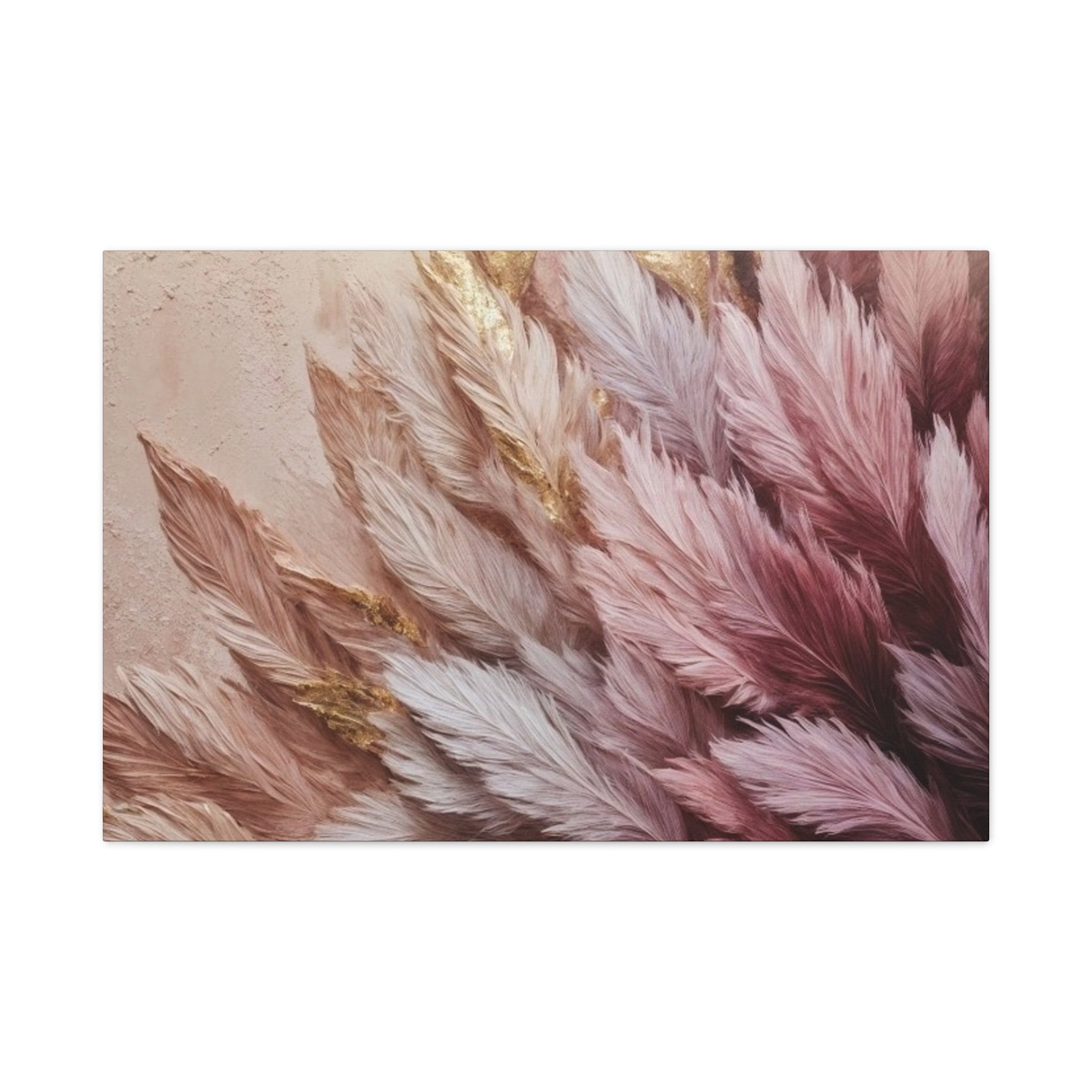 Feathered Pampas Wall Art Canvas — Blush Pink Botanical Decor, Matte Stretched 1.25"
